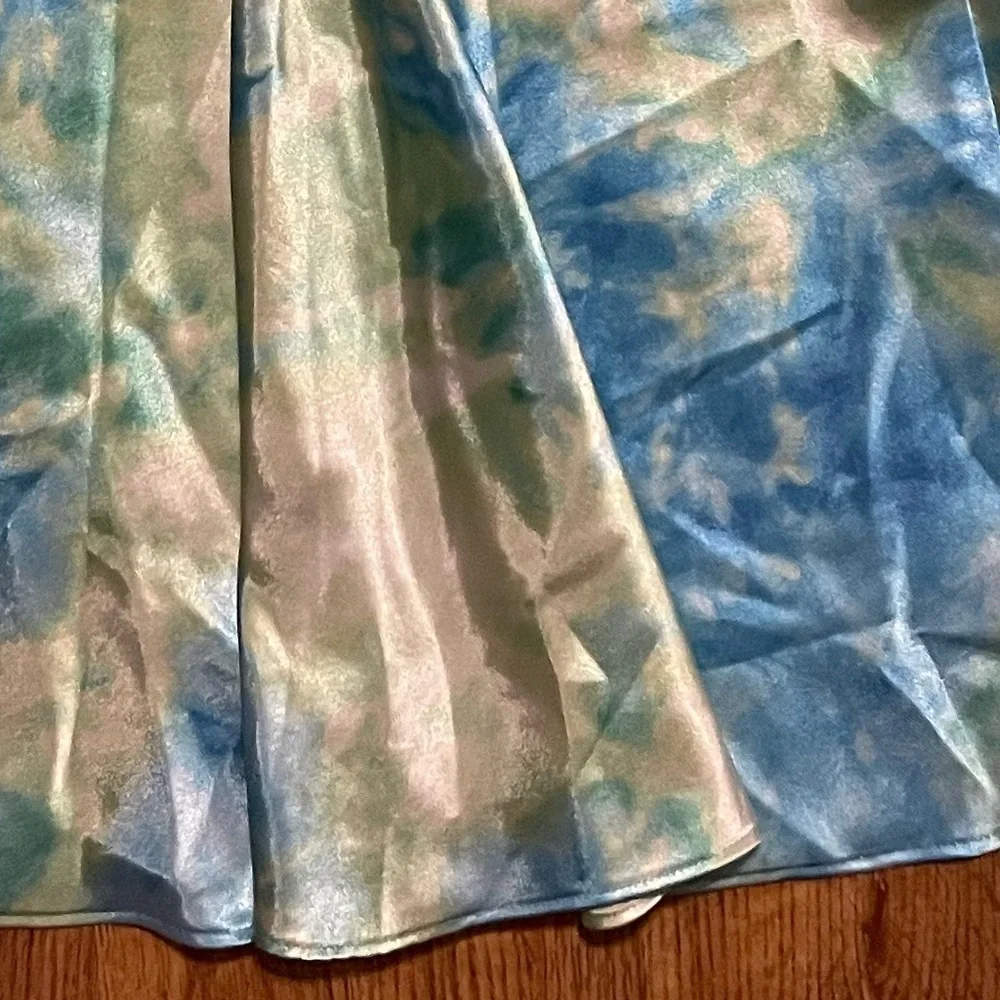 Delicates Womans Tie Dye Green/Blue Satin Bow Lingerie Chemise slip dress